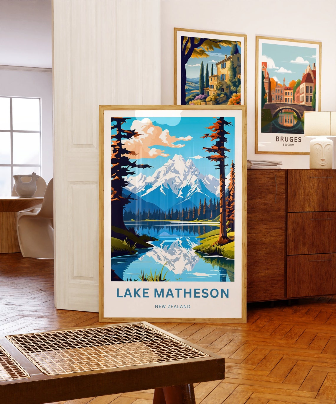 Lake Matheson New Zealand Snowy Mountain Reflection Travel Poster - Image 5