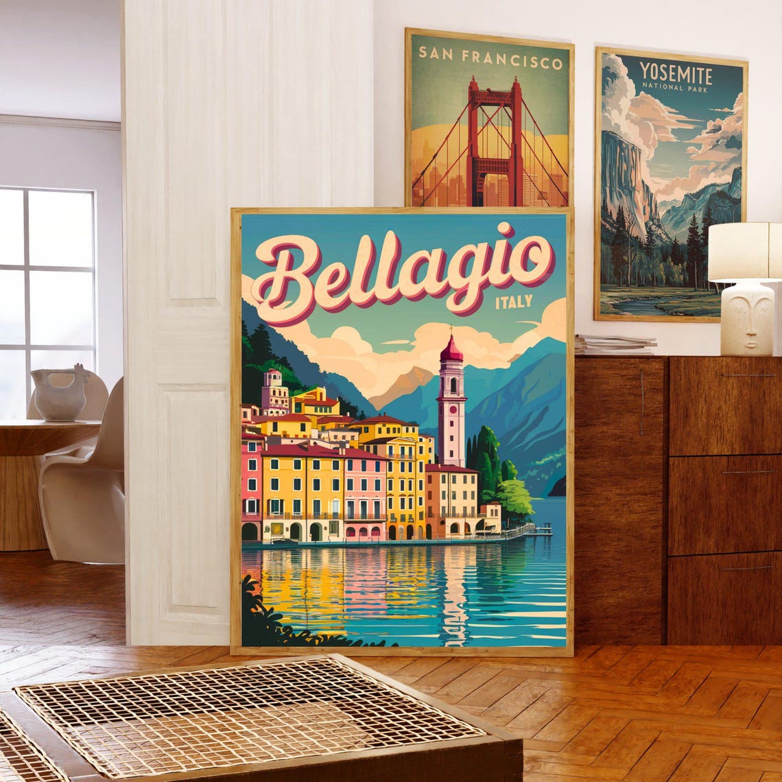 Bellagio Italy Lake Town Bell Tower Waterfront Vintage Travel Poster - Image 5
