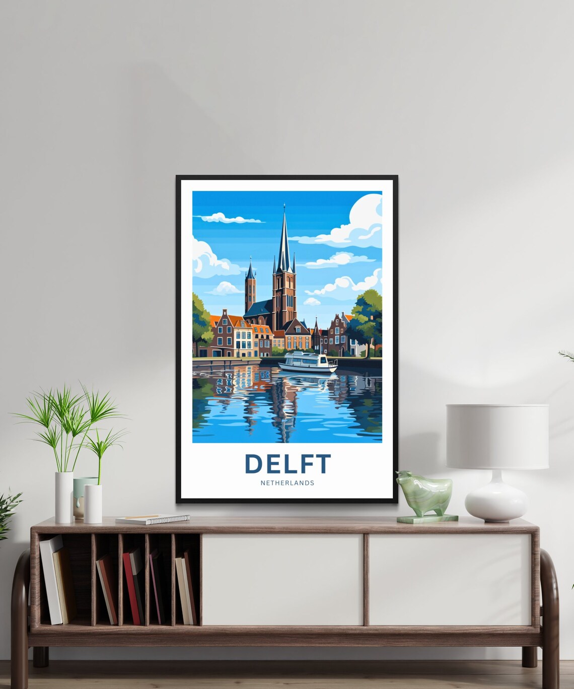 Personalized Delft Canal Church Netherlands Illustrated Travel Poster - Image 2