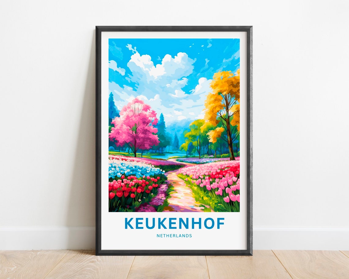 Keukenhof Netherlands Tulip Garden Path Spring Blossoms Travel Poster
