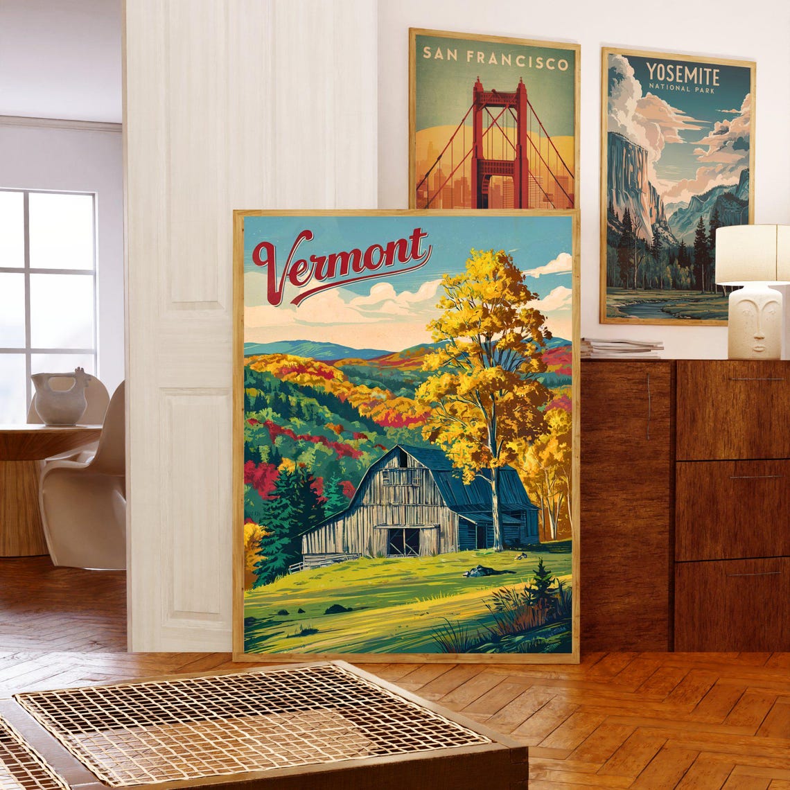 Vermont Fall Foliage Gray Barn Hillside Vintage Travel Poster - Image 5
