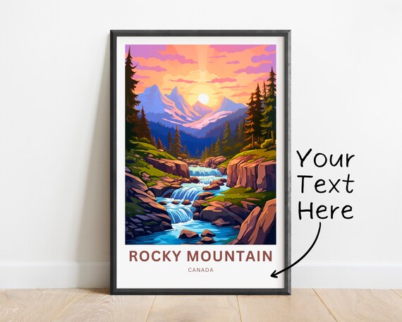 Personalized Rocky Mountain Canada Sunset Waterfall Travel Poster