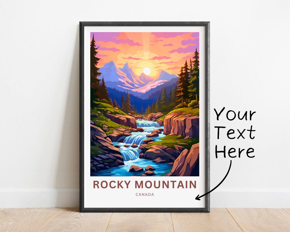 Personalized Rocky Mountain Canada Sunset Waterfall Travel Poster