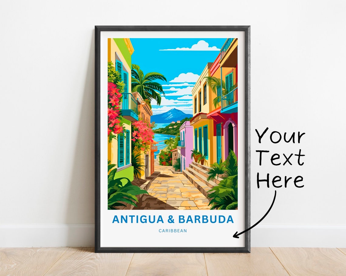 Antigua & Barbuda Caribbean Old Town Street Art Travel Poster