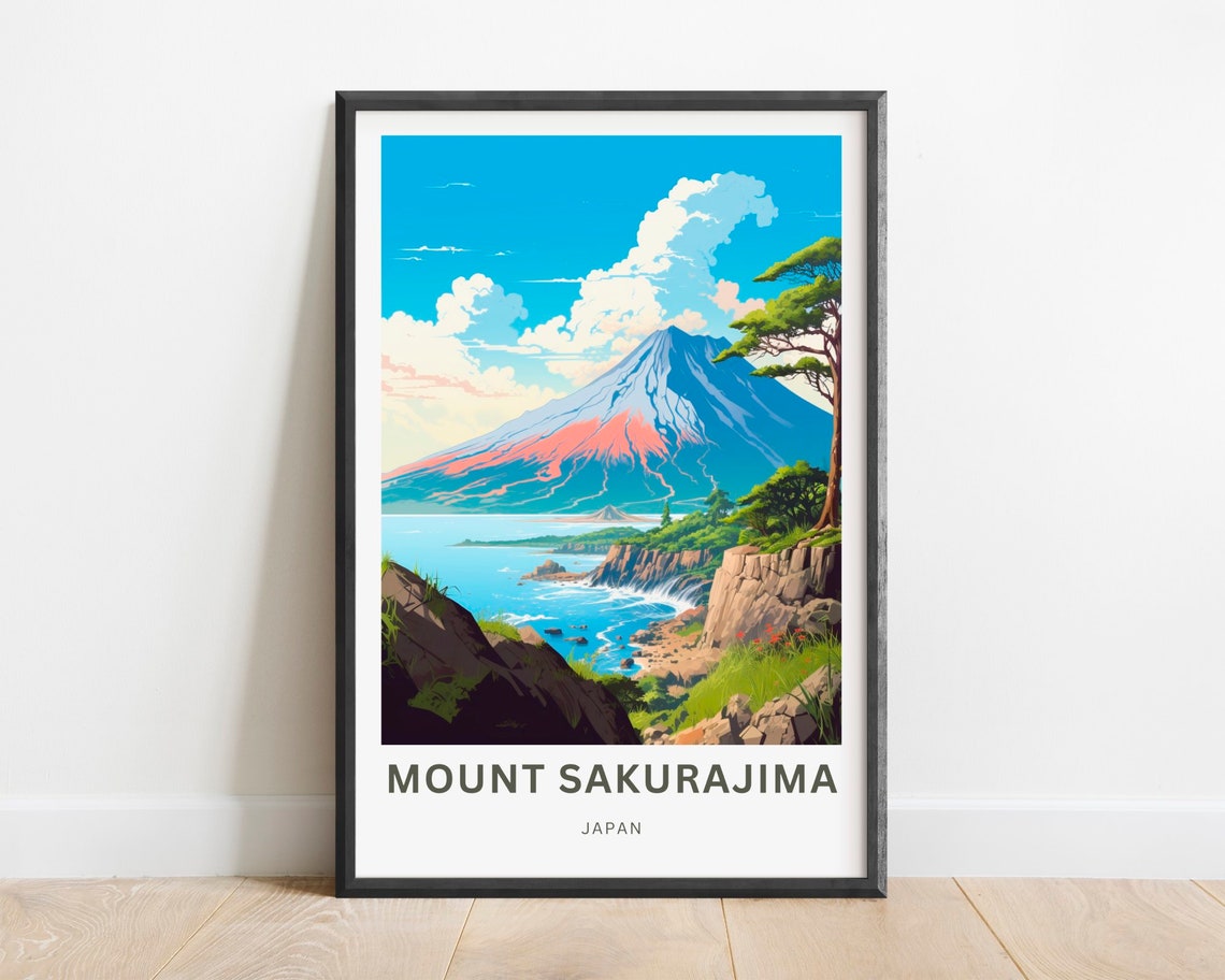 Mount Sakurajima Japan Volcano Seaside Bold Landscape Poster