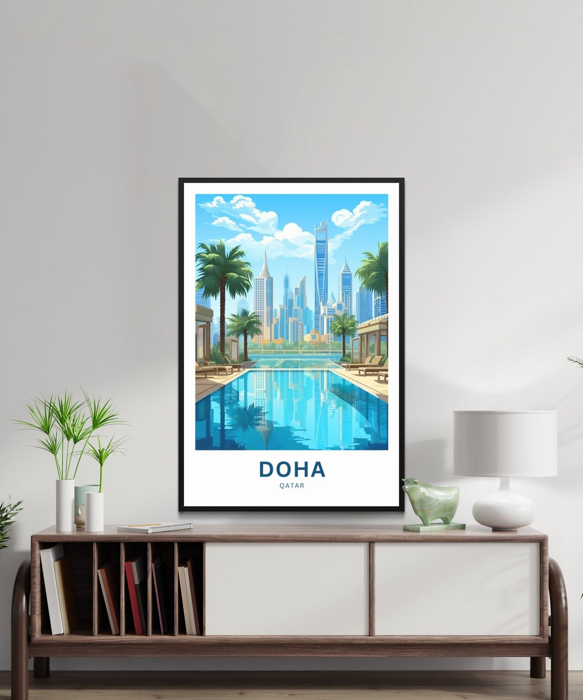 Doha Qatar Modern Skyline Resort Pool Custom Text Travel Poster - Image 2