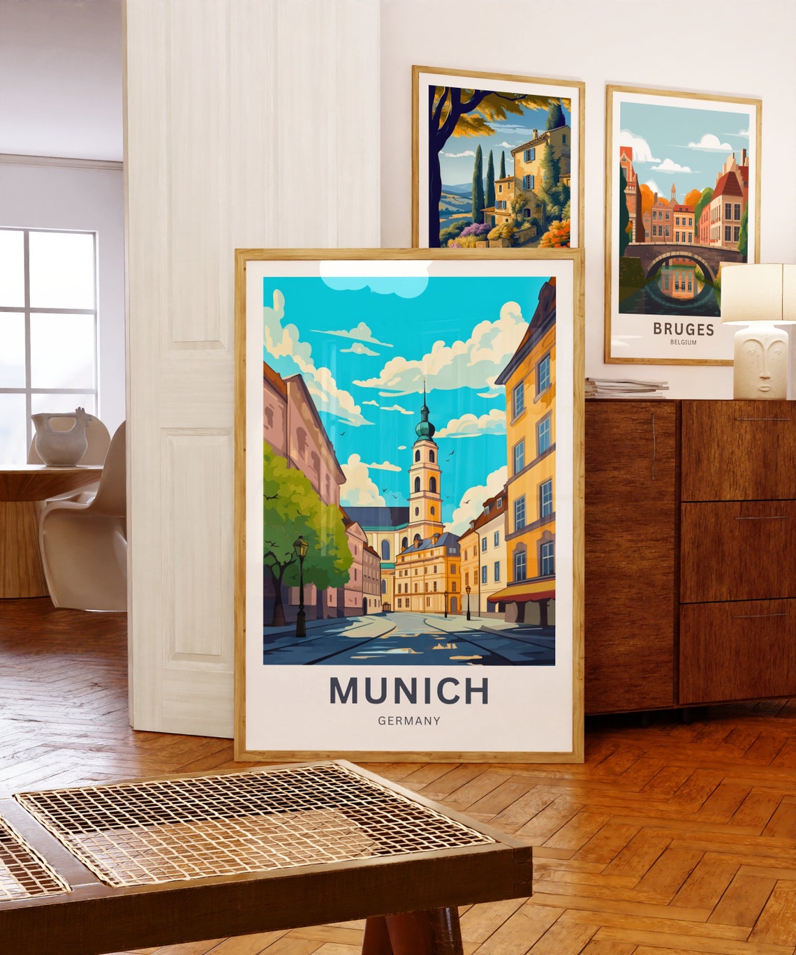 Personalized Munich Germany Historic Street Church Art Poster - Image 5