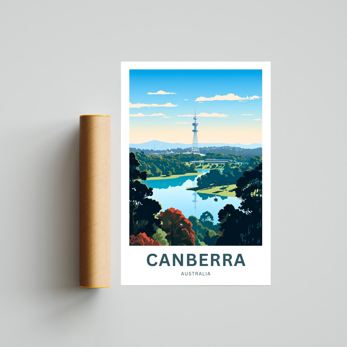Canberra Australia Lake Tower View Personalized Travel Poster - Image 4