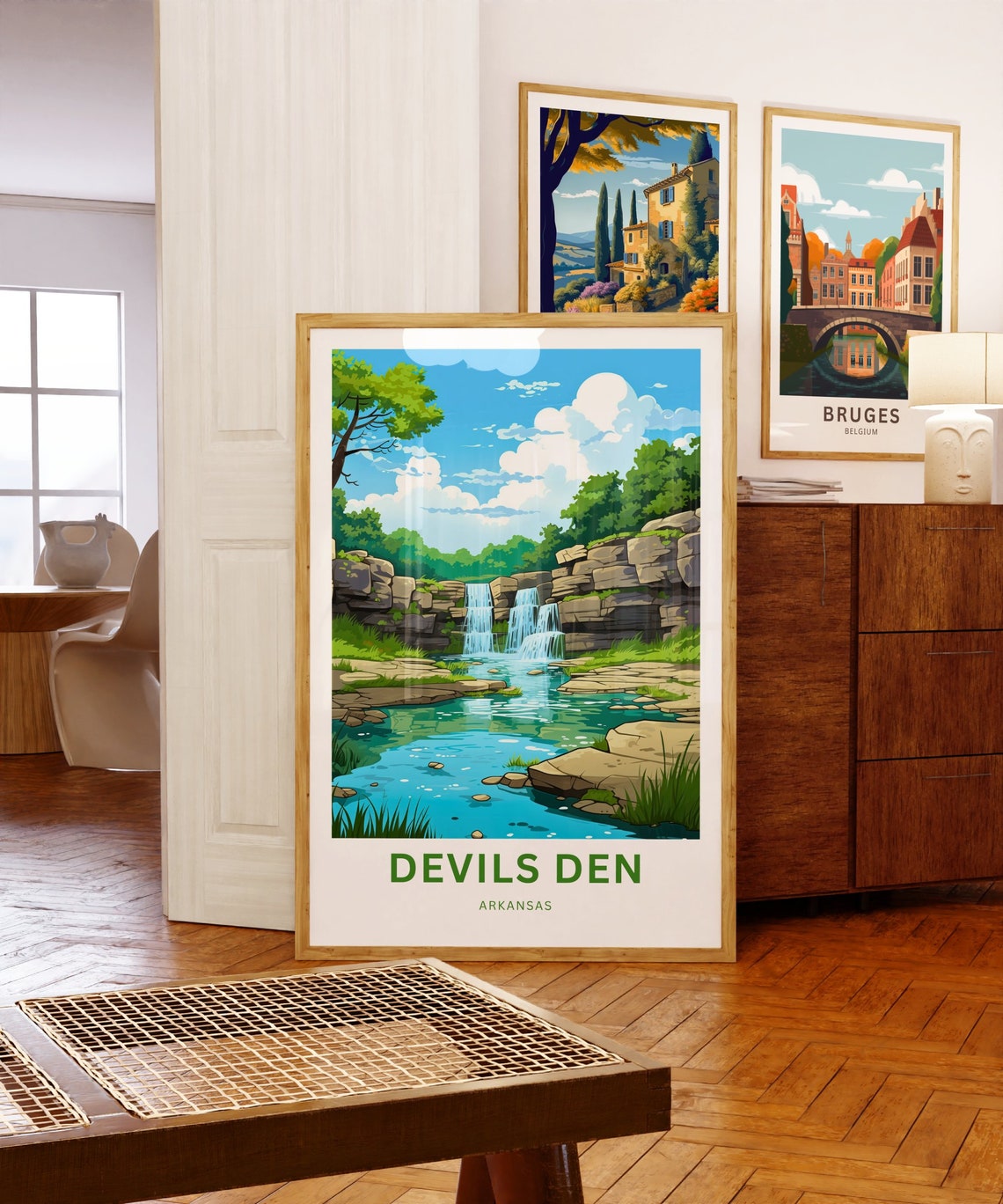 Devils Den Arkansas Triple Cascades Travel Illustration Poster - Image 5