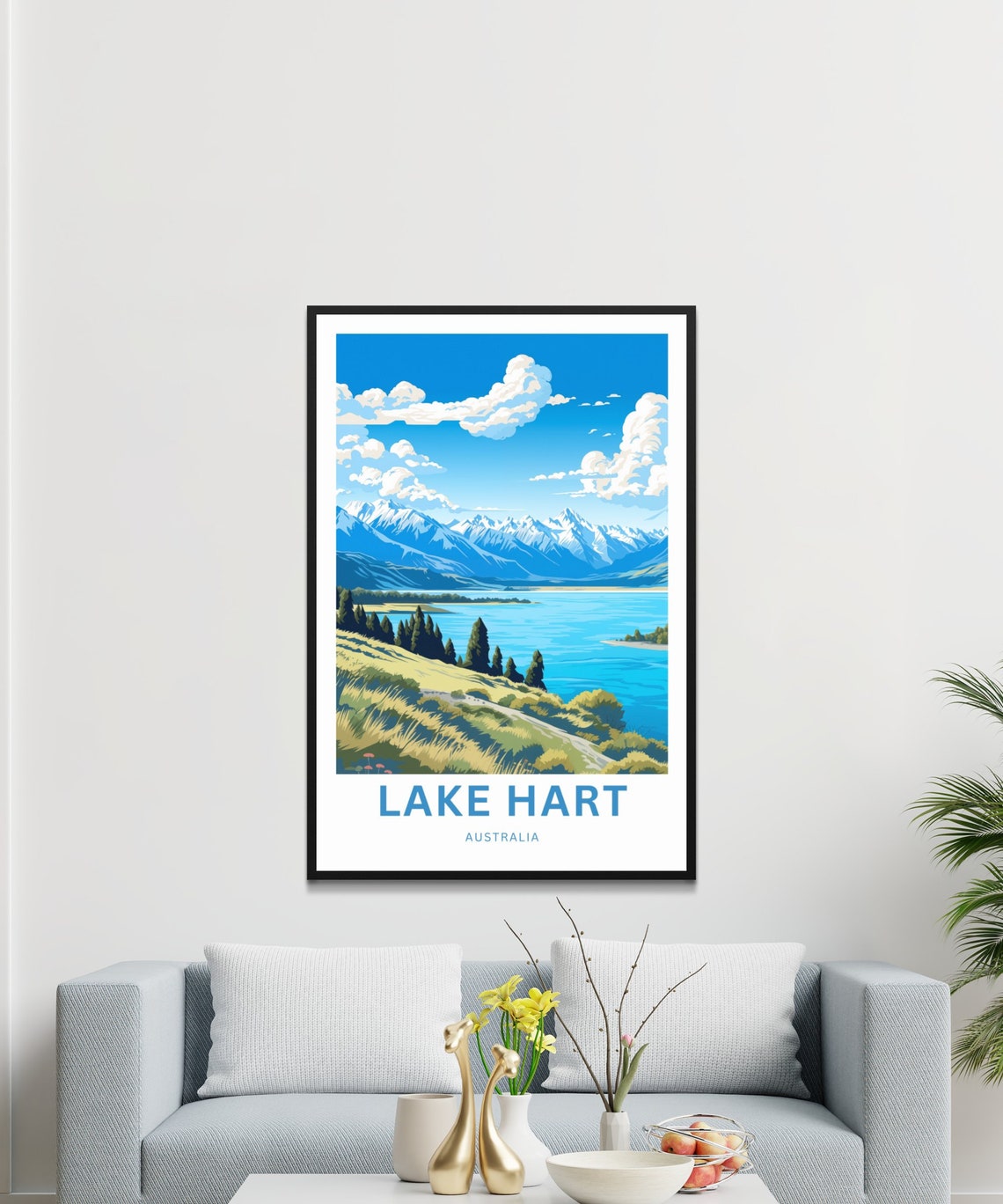 Lake Hart Australia Blue Mountain Lake Vintage Travel Poster Peaks - Image 3