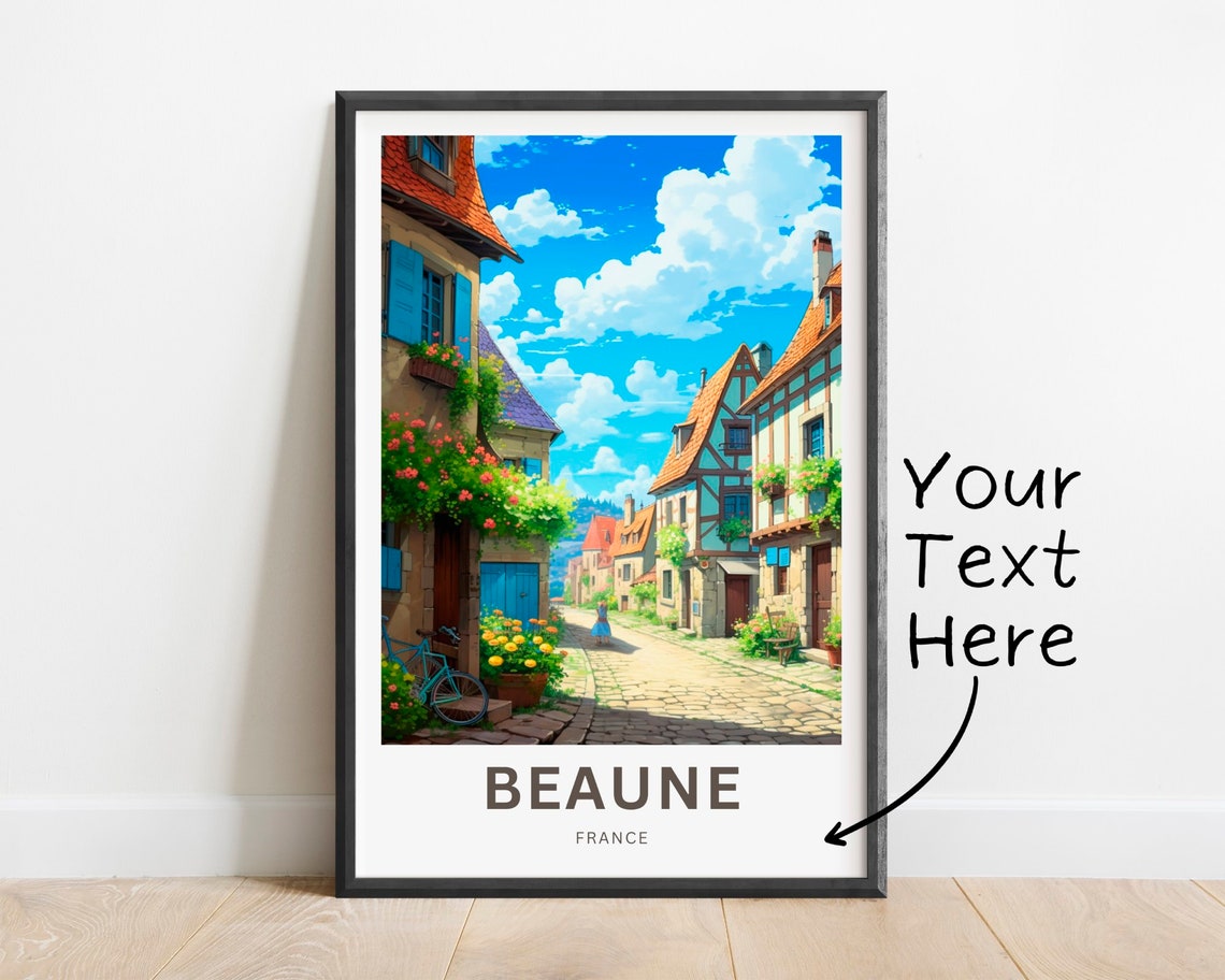 Personalized Beaune France Old Town Cobblestone Street Travel Poster