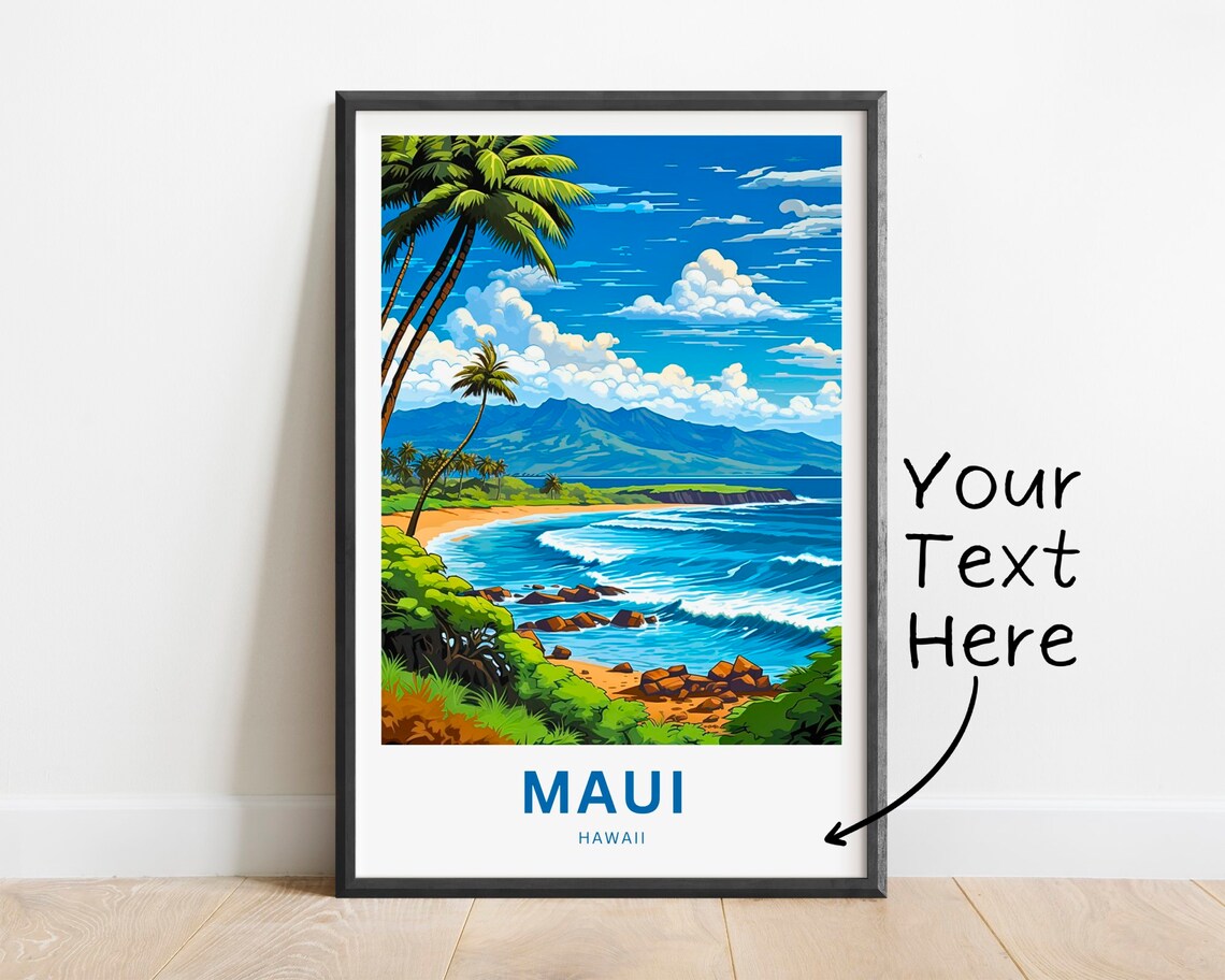 Personalized Maui Travel Poster, Hawaii Wall Art