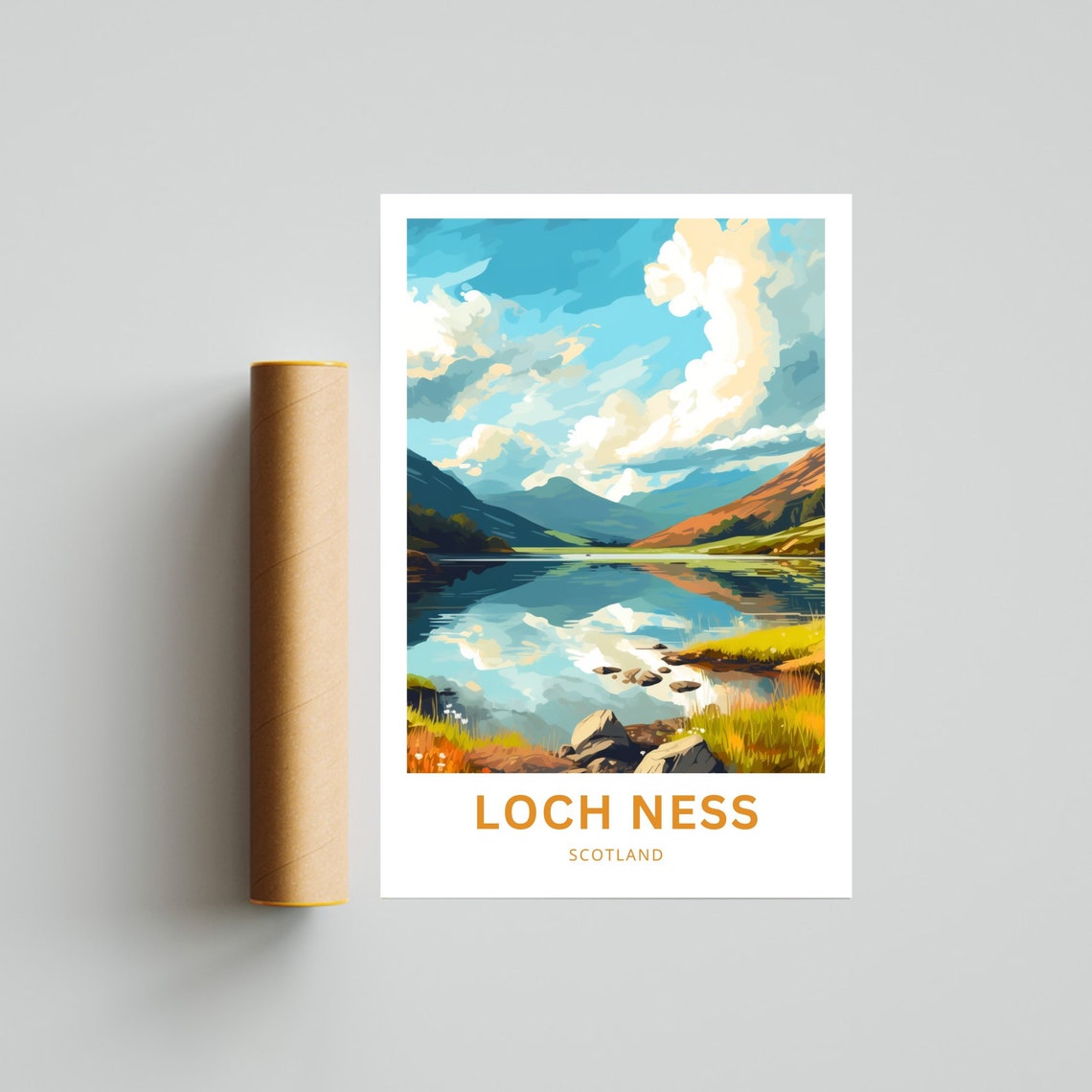Loch Ness Scotland Mirror Calm Loch and Mountains Retro Poster - Image 4