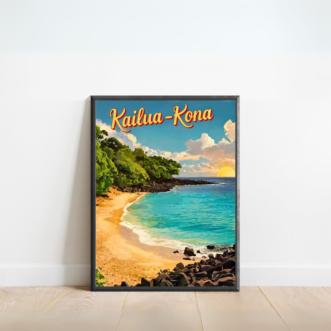 Kailua Kona Hawaii Sunset Beach Cove Turquoise Water Travel Poster