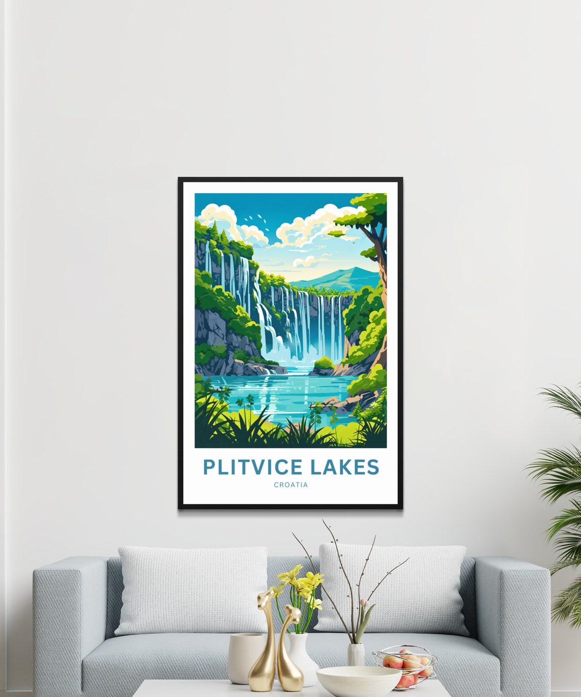 Plitvice Lakes Croatia Cascading Waterfalls Turquoise Pool Poster - Image 3
