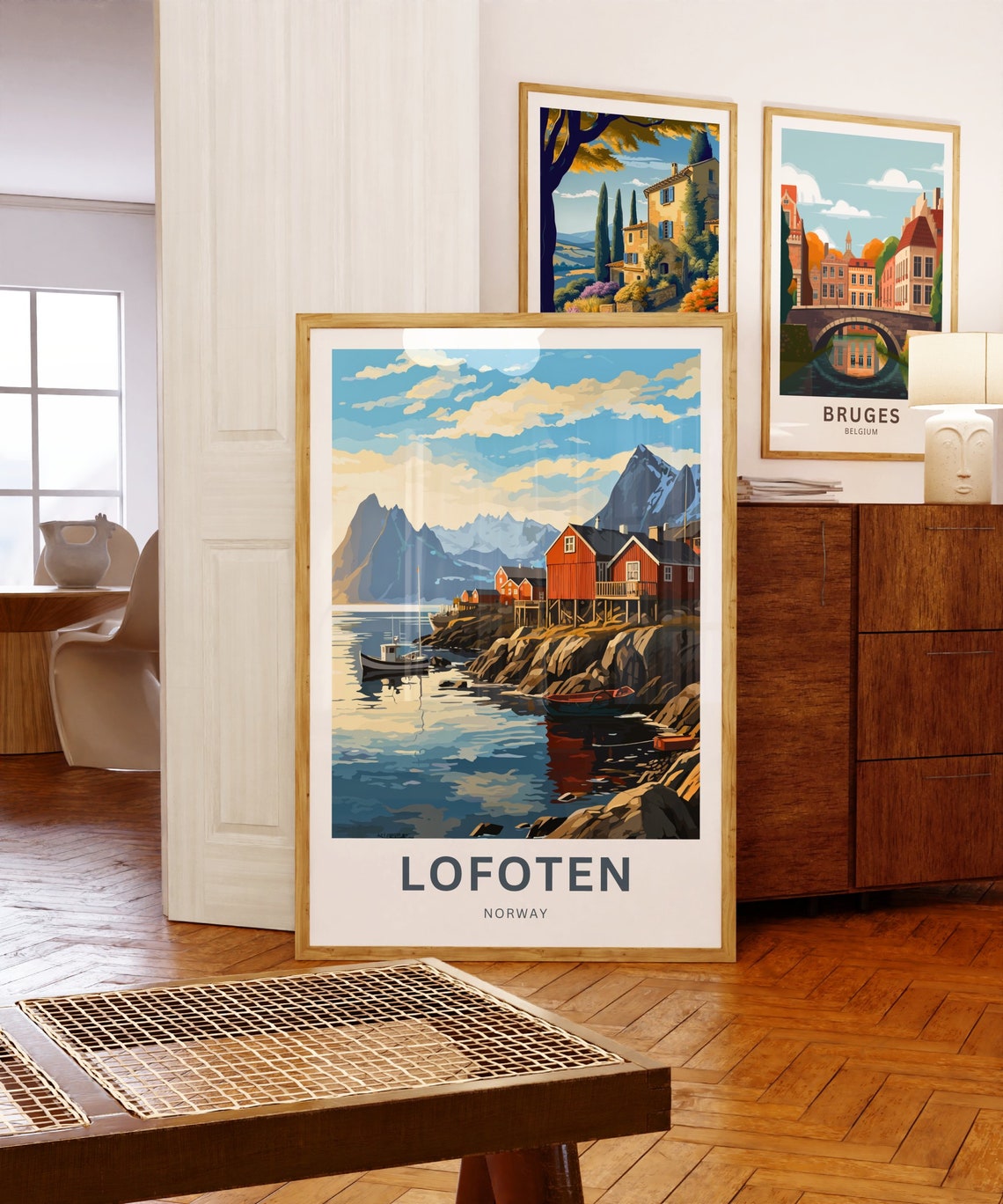 Lofoten Norway Red Fishing Cabins Boats Mountain Personalized Poster - Image 5