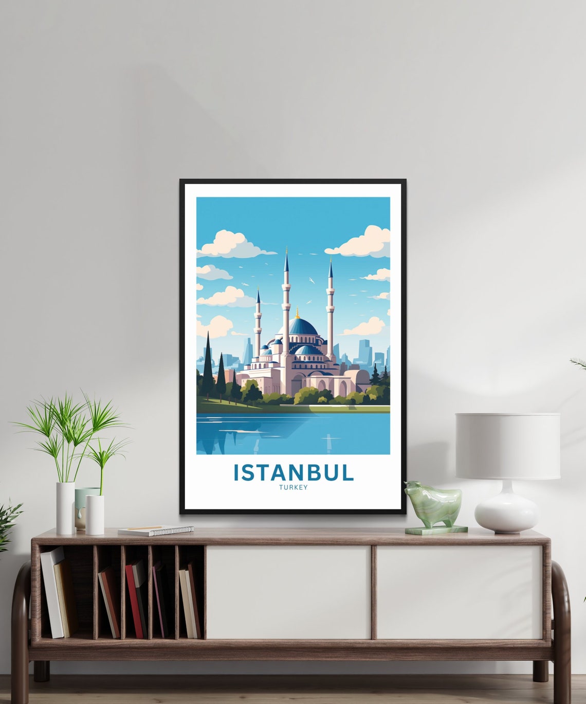 Istanbul Turkey Grand Mosque Domes Waterfront Serene Blue Poster - Image 2