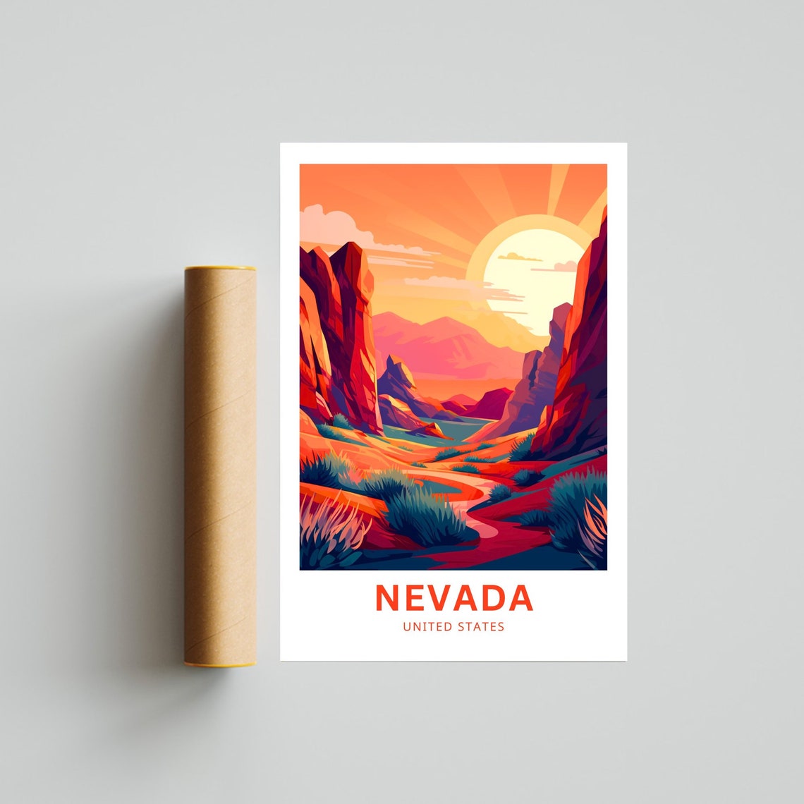 Nevada Red Rock Canyon Sunset Desert Scene Retro Travel Poster - Image 4