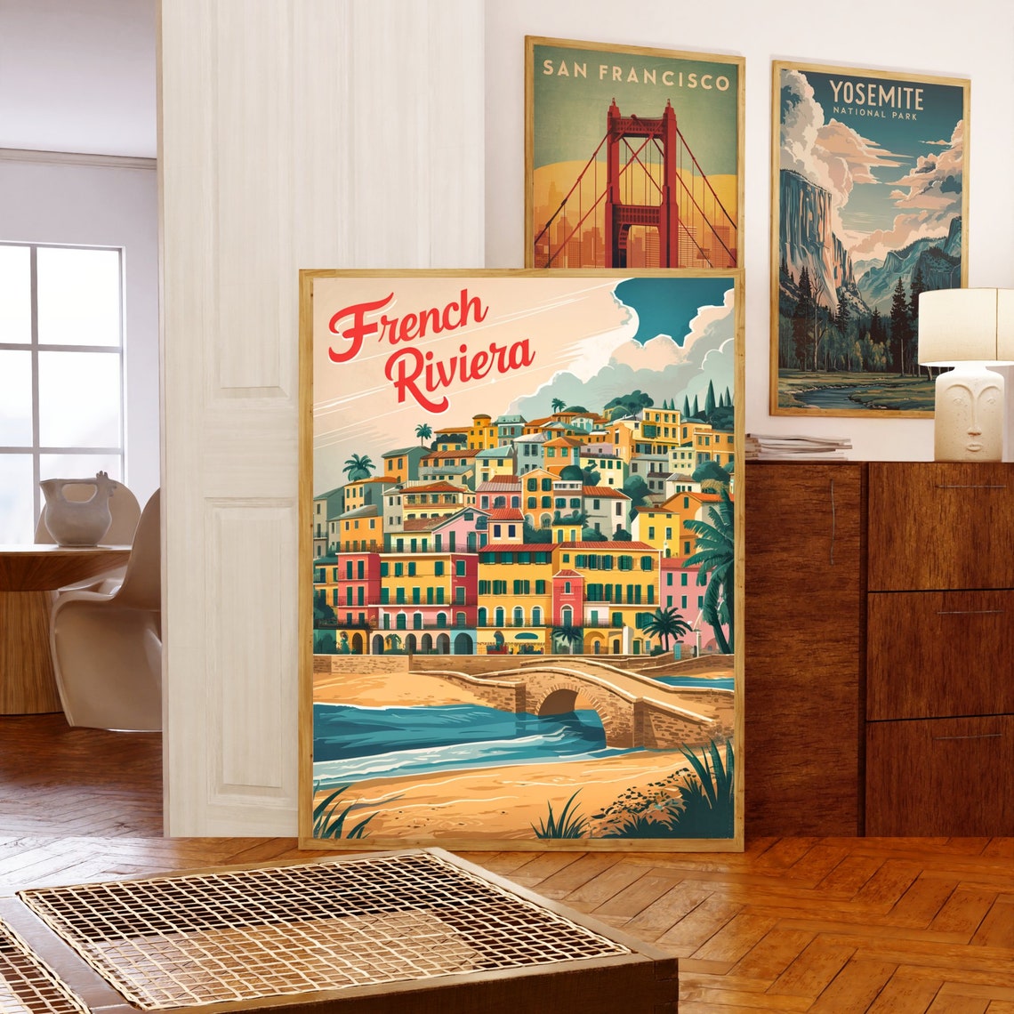 French Riviera Colorful Hillside Village Stone Bridge Travel Poster - Image 5