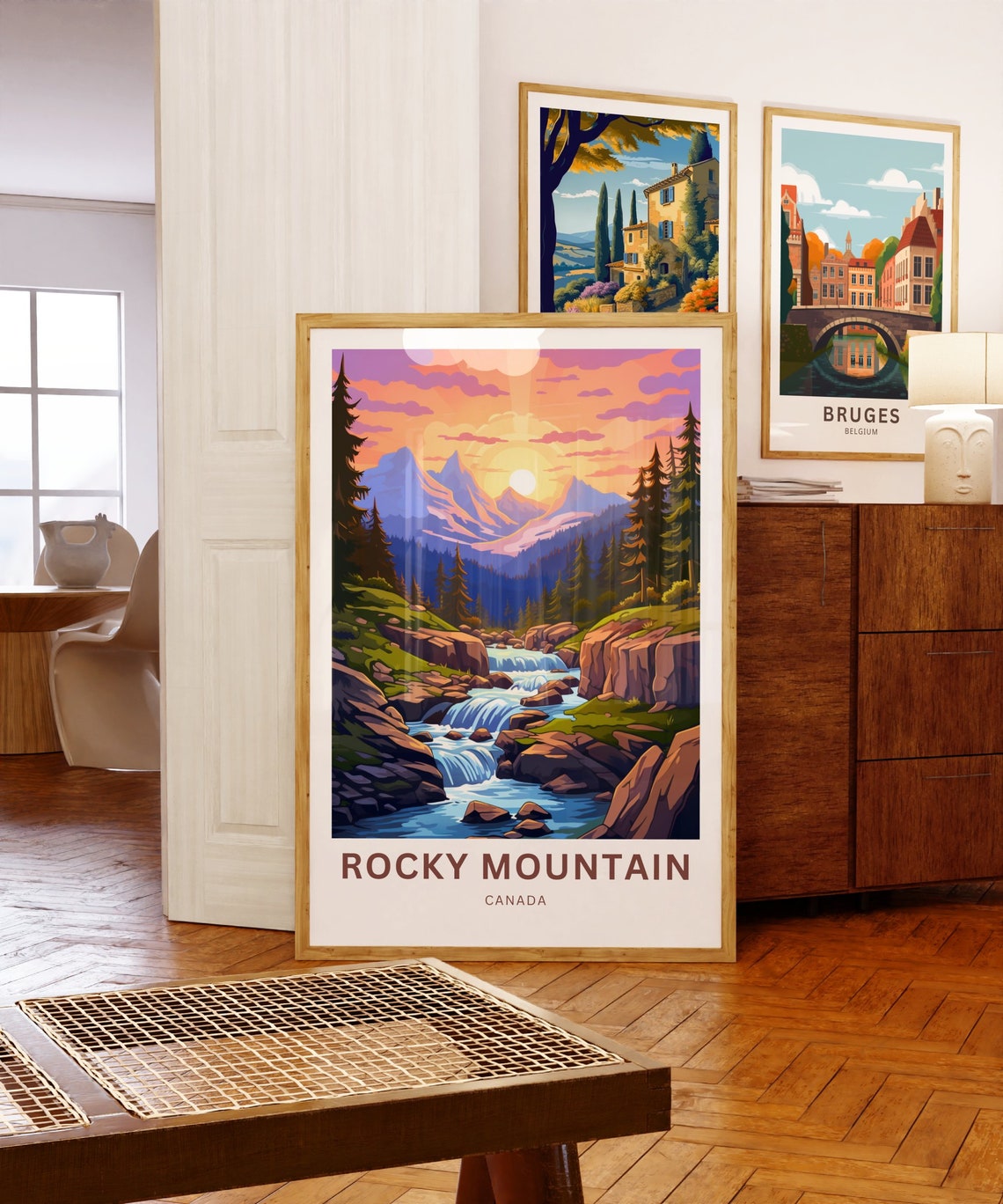 Personalized Rocky Mountain Canada Sunset Waterfall Travel Poster - Image 5