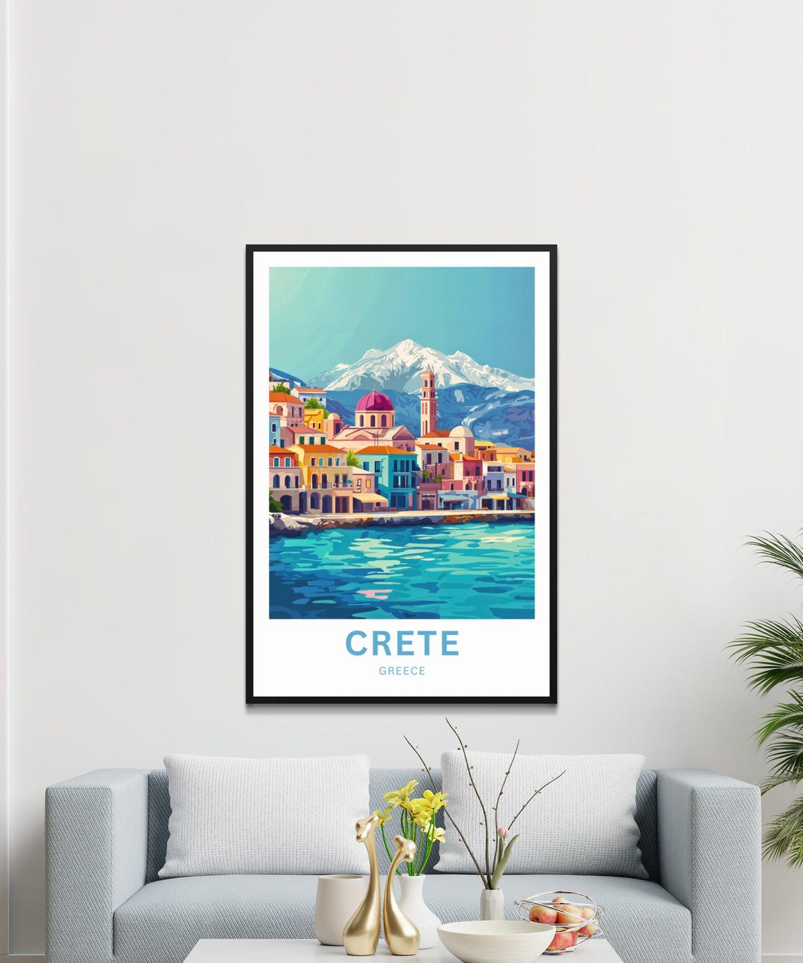 Crete Greece Colorful Coastal Town Snowy Mountain Lively Poster - Image 4