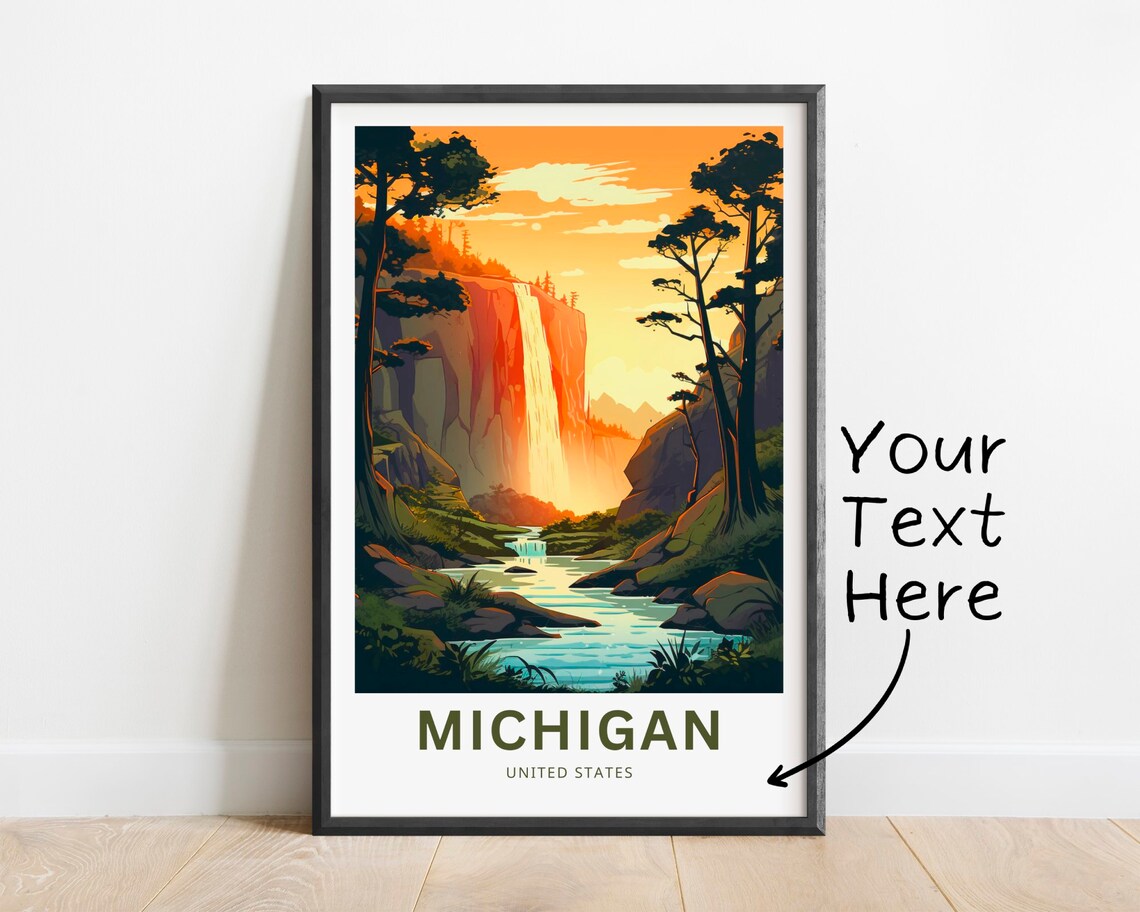 Personalized Michigan Travel Print, United States Poster