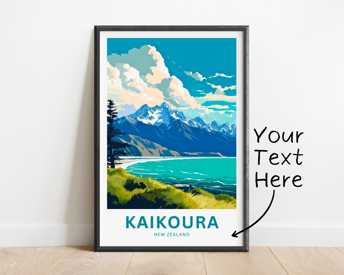 Personalized Kaikoura New Zealand Snowy Peaks Bay Travel Poster