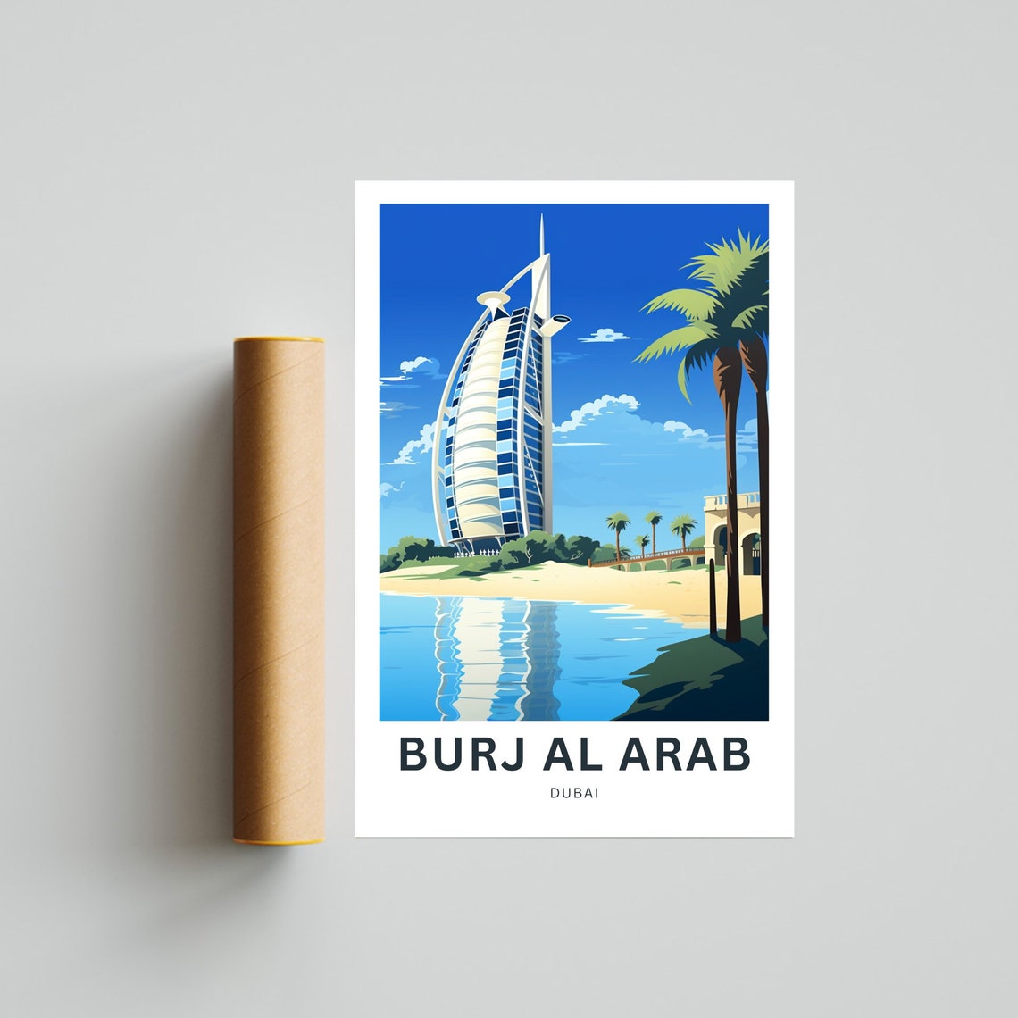 Burj Al Arab Dubai Beach Reflection Palm Trees Travel Poster - Image 4