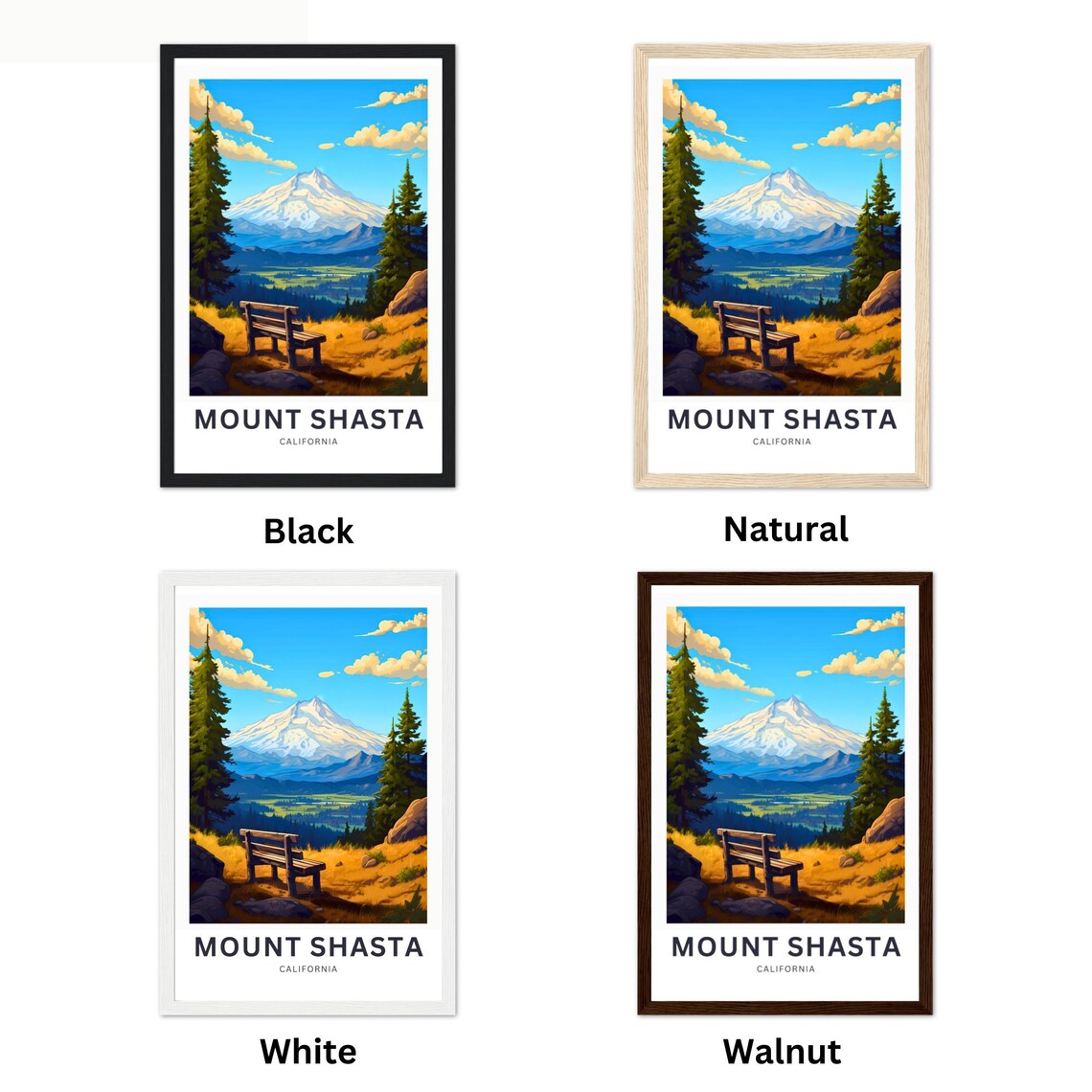 Mount Shasta Travel Poster, California Landscape
