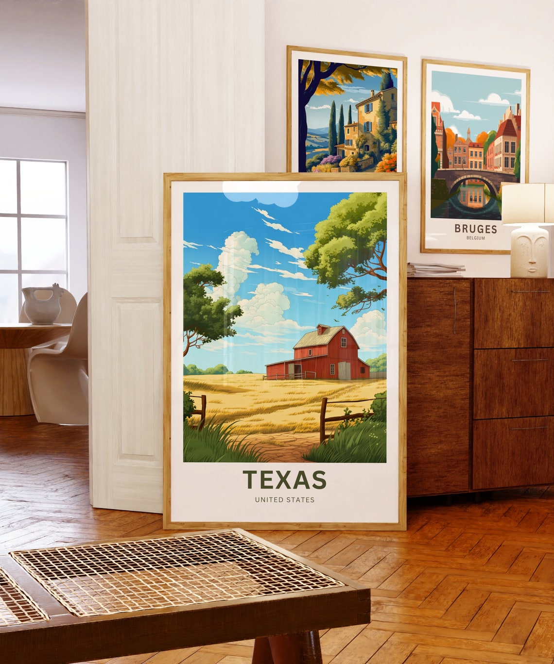 Texas Red Barn Wheat Field Farm Scene Personalized Travel Poster - Image 5