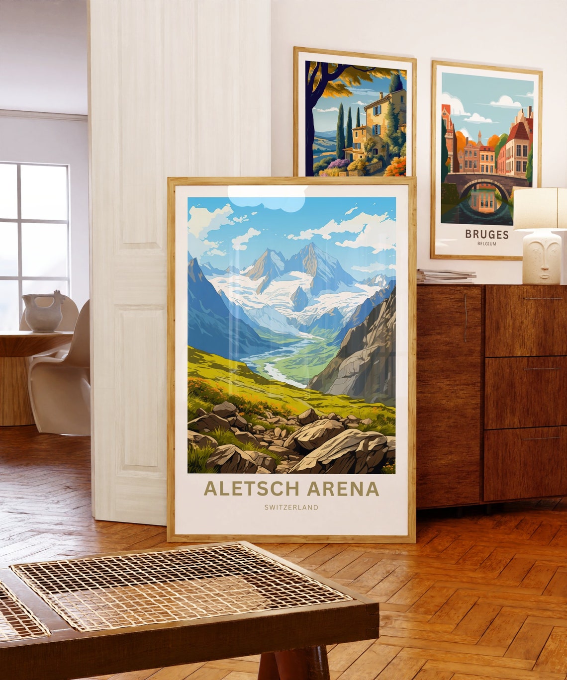 Aletsch Arena Switzerland Glacier Peaks Custom Text Travel Poster - Image 5