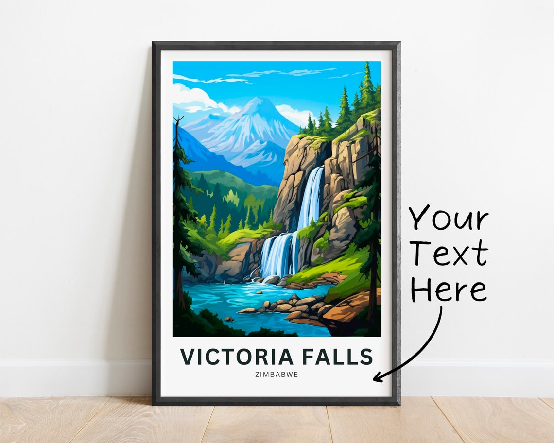 Victoria Falls Zimbabwe Waterfall Canyon Scene Custom Text Poster