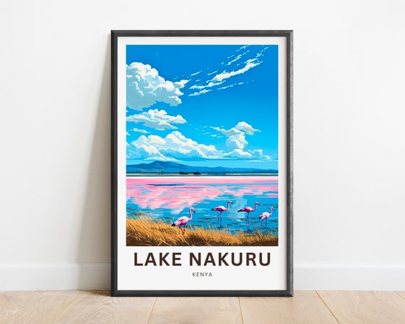Lake Nakuru Travel Print Lake Nakuru Poster Kenya Wall Art Framed Present Gift Africa Present