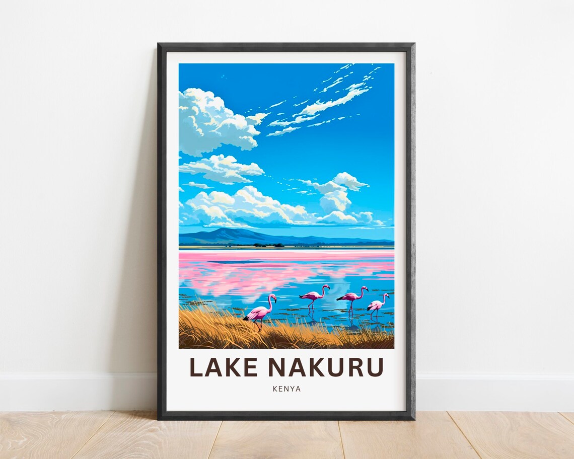Lake Nakuru Kenya Pink Flamingos Shimmering Lake Travel Poster