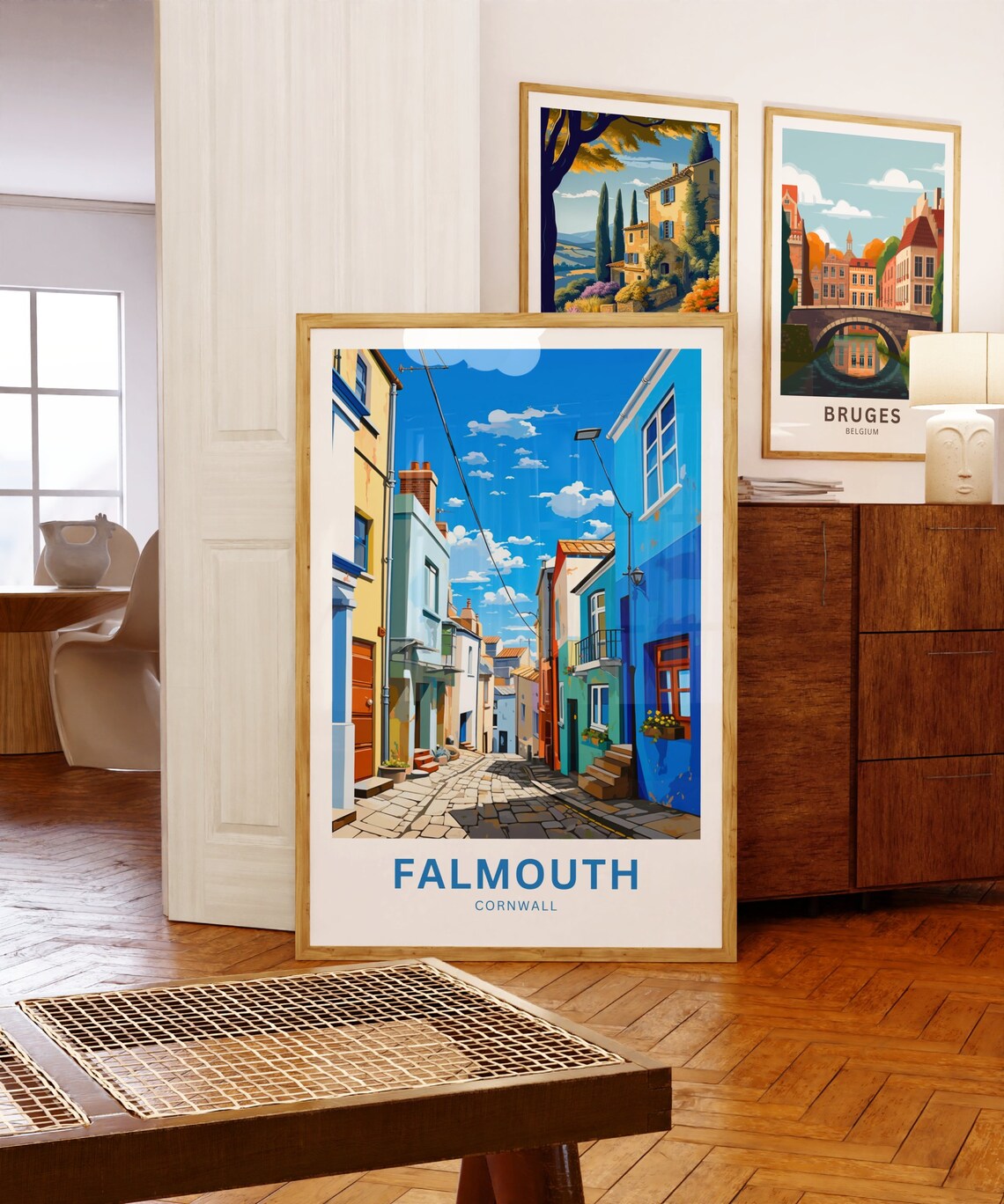 Falmouth Cornwall Colorful Cobbled Street Seaside Town Art Poster - Image 5