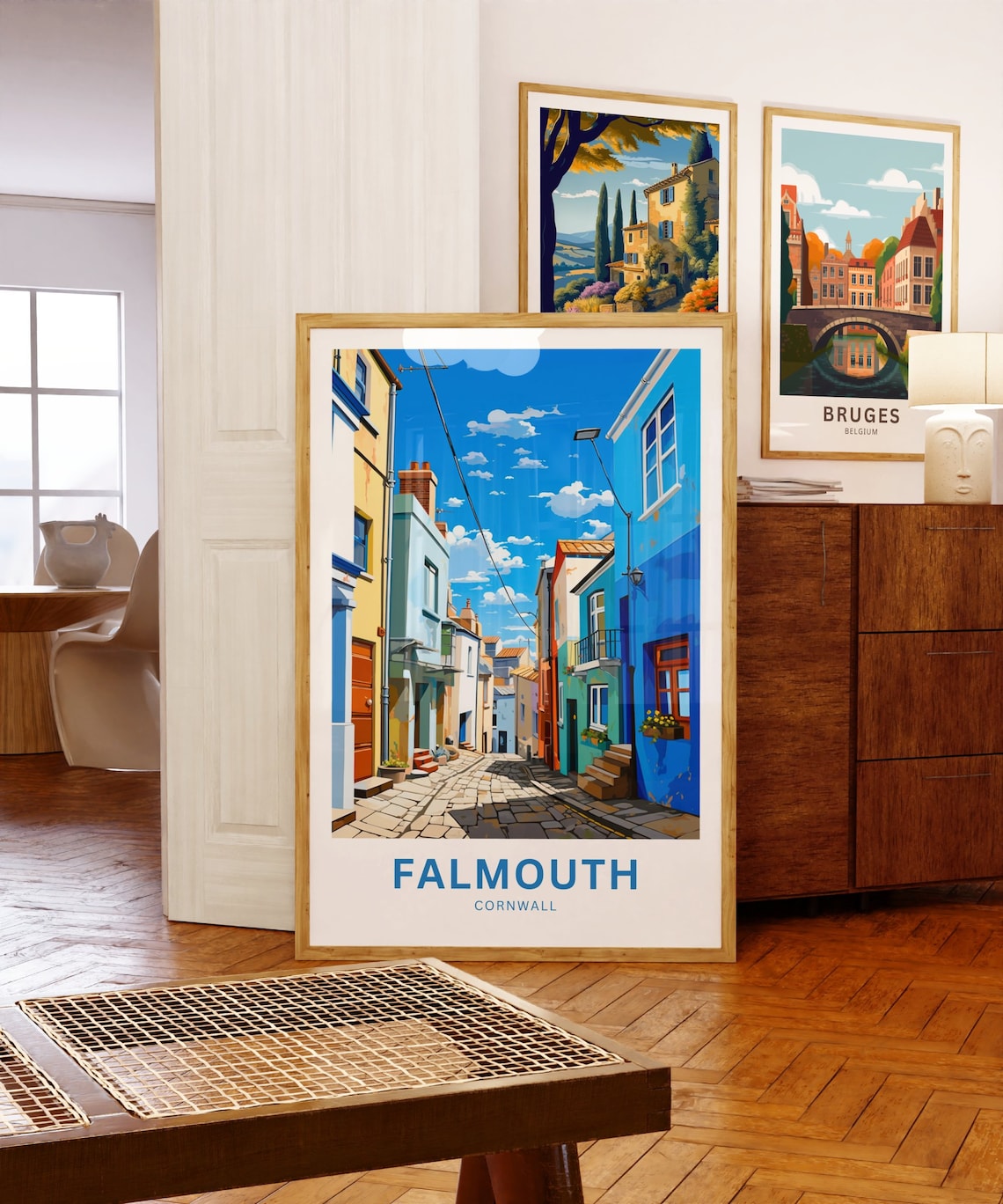 Falmouth Cornwall Colorful Cobbled Street Seaside Town Travel Poster - Image 5