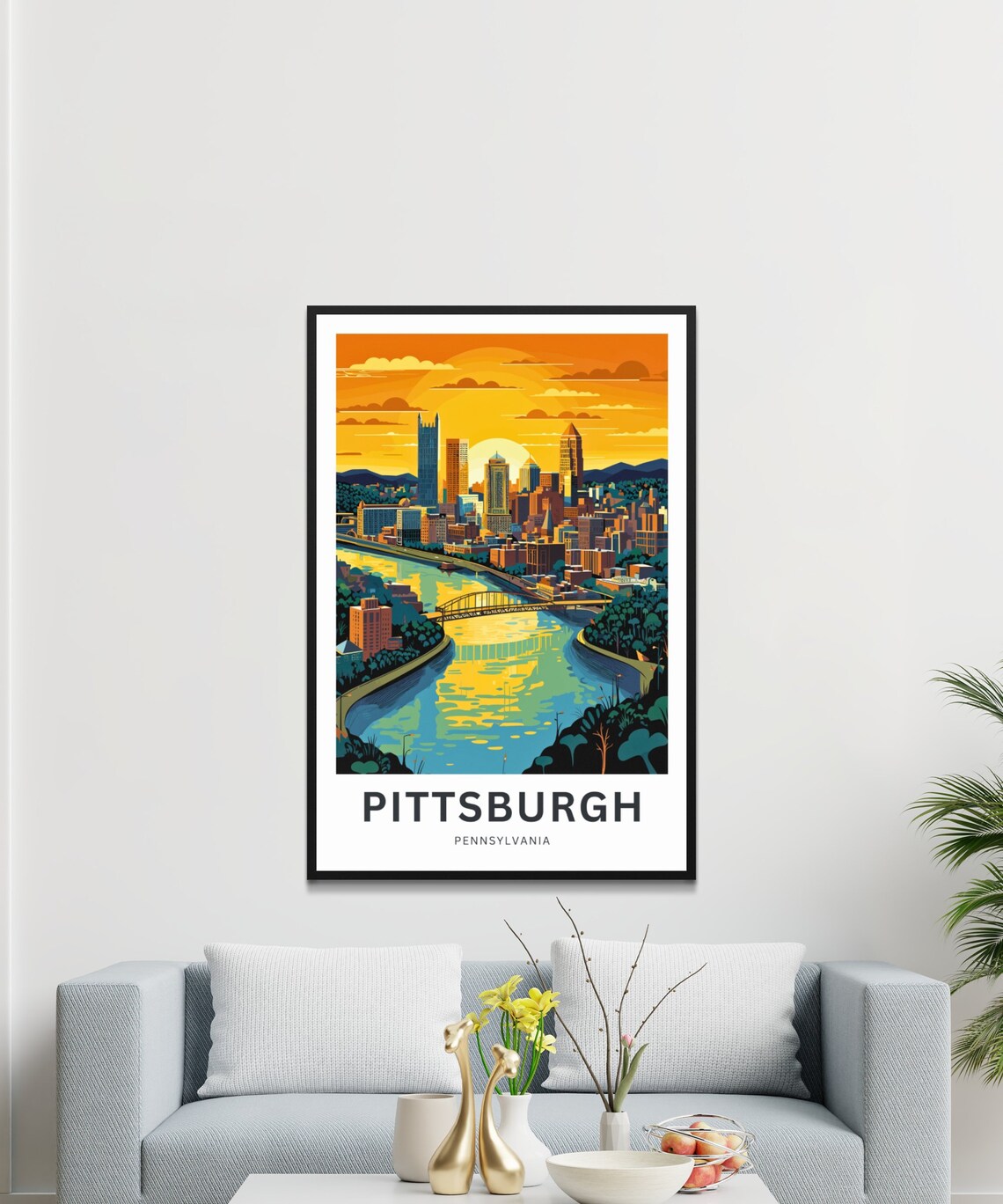 Pittsburgh Pennsylvania Sunset City River Bend Aerial View Poster - Image 3