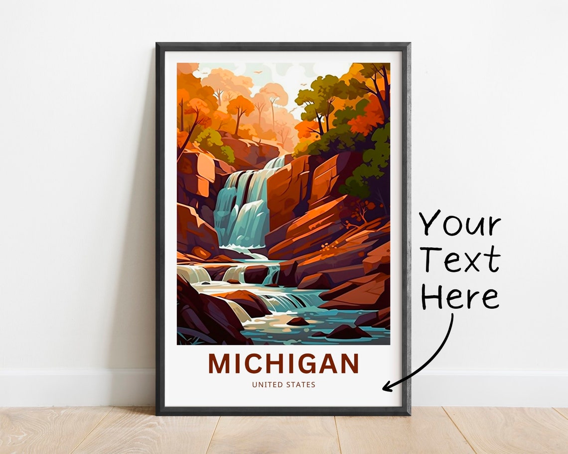 Michigan Waterfall Autumn Forest Falls Personalized Travel Poster