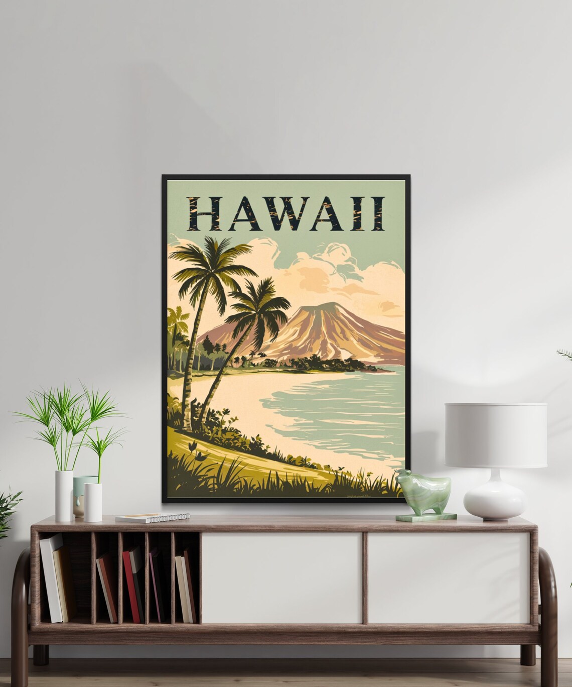 Hawaii Retro Vintage Beach Palm Tree Volcano Island Travel Poster - Image 2