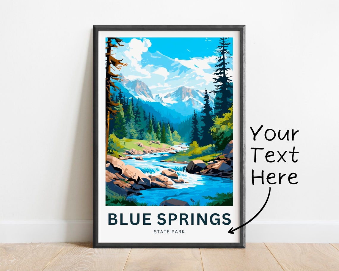 Blue Springs Personalized Travel Poster Mountain Stream Custom Text