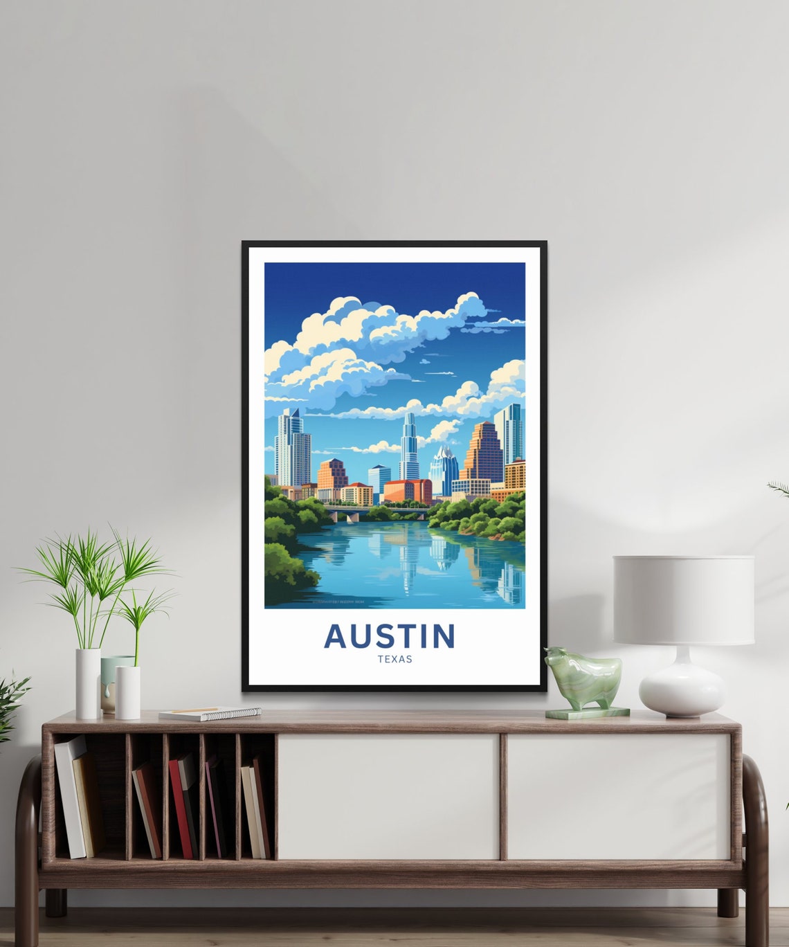 Austin Texas Downtown Skyline River Reflection Cityscape Poster - Image 2