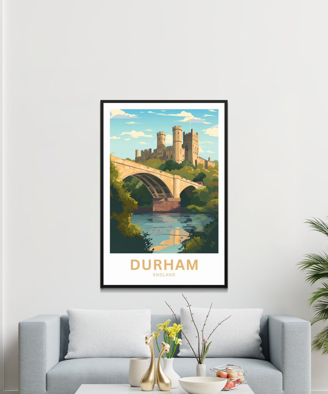 Durham England Historic Castle Bridge Riverside View Travel Poster - Image 3
