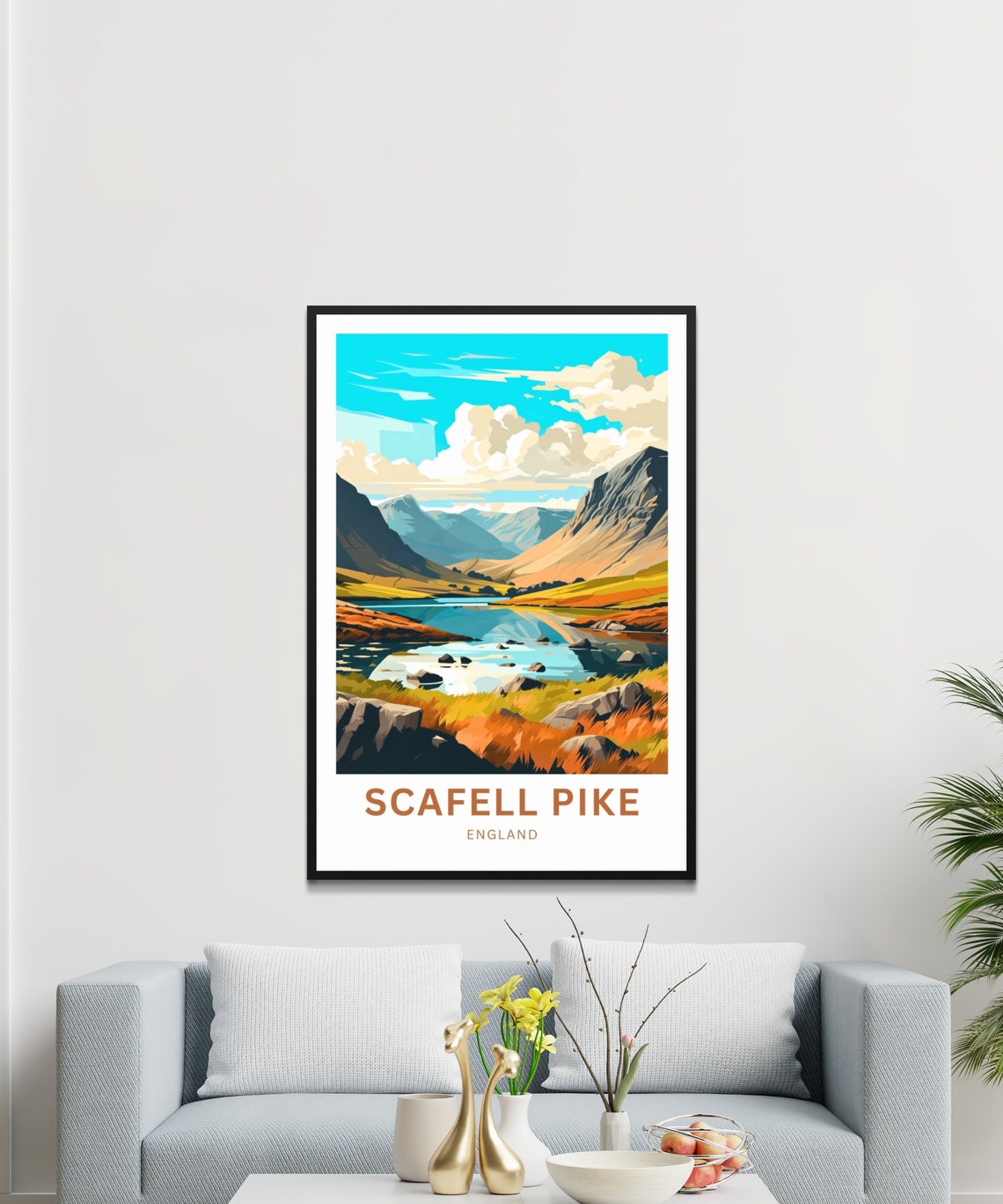 Scafell Pike England Autumn Tarn Reflection Vintage Travel Poster Art - Image 4