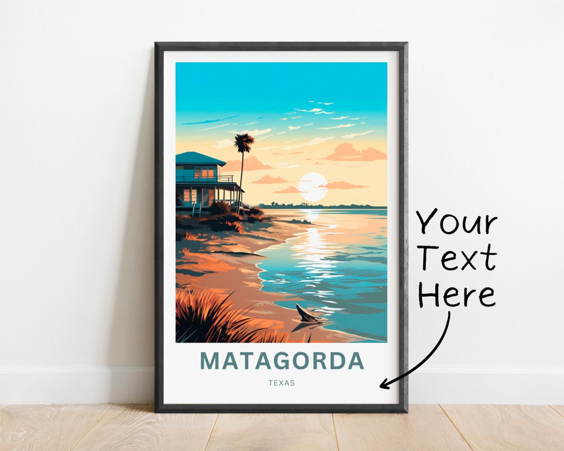 Matagorda Texas Customizable Sunset Beach House Travel Poster