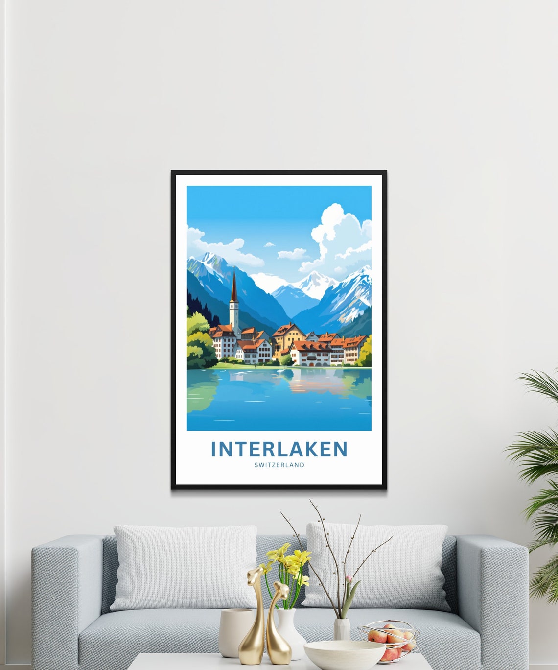 Personalized Interlaken Switzerland Lake Reflection Travel Poster - Image 3