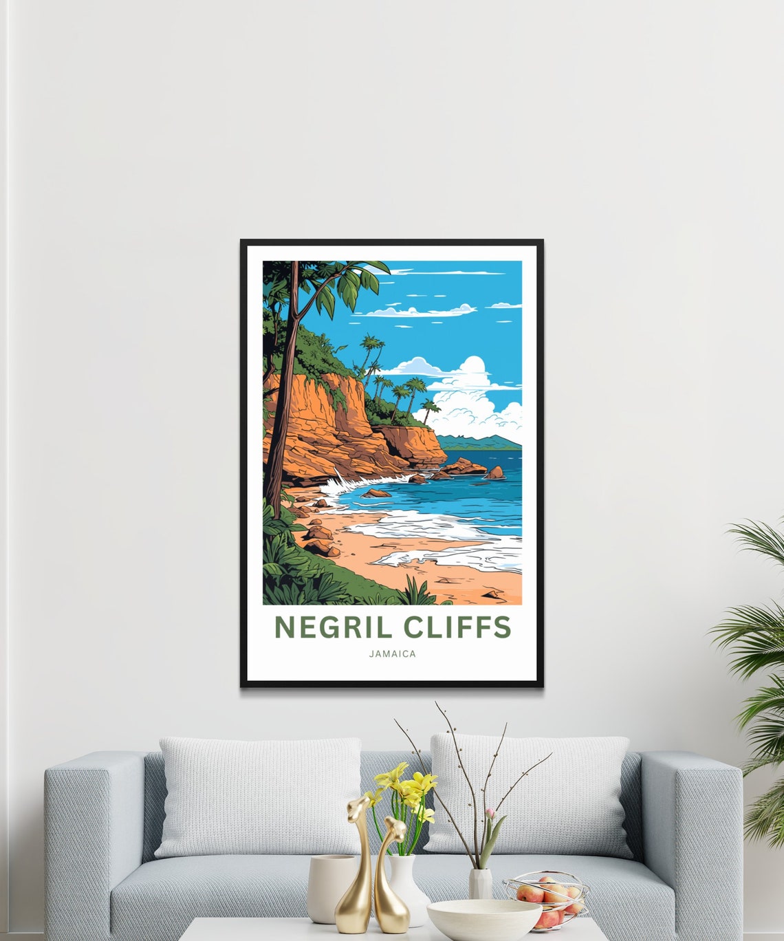 Personalized Negril Cliffs Travel Print Negril Cliffs Poster Jamaica Wall Art Framed Present Gift United States Present - Image 2