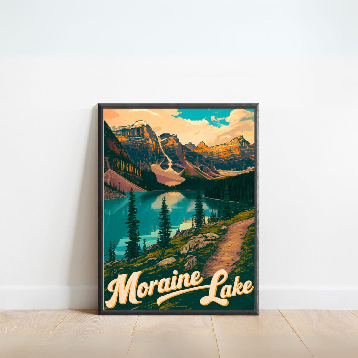 Moraine Lake Vintage Turquoise Rocky Peak Travel View Poster