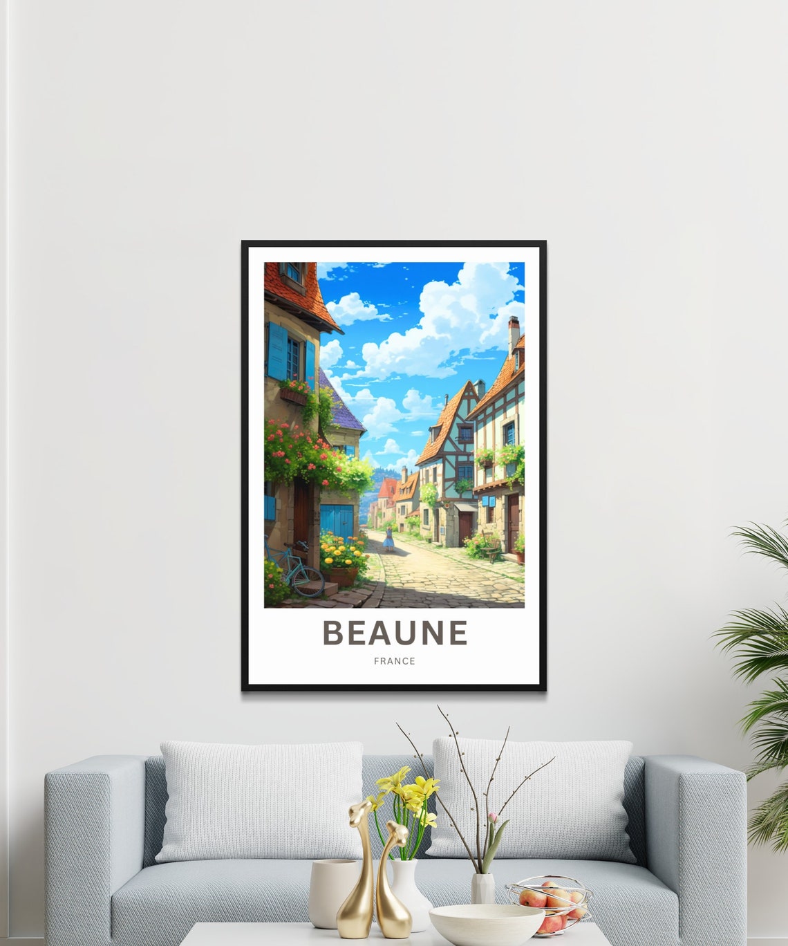 Personalized Beaune France Old Town Cobblestone Street Travel Poster - Image 3