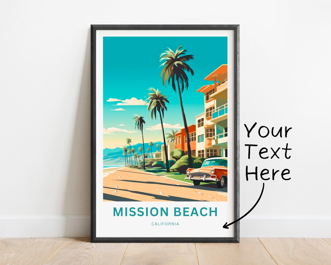Mission Beach Retro Beach Street Classic Car Personalized Poster