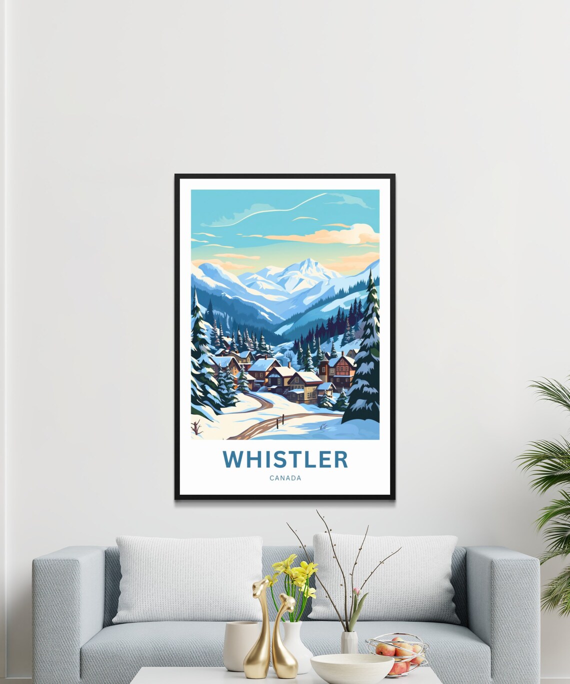 Personalized Whistler Canada Snowy Village Chalets Dusk Travel Poster - Image 3